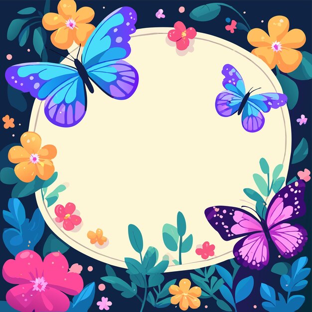 Vector colorful butterfly flower frame hand drawn flat stylish cartoon sticker icon concept isolated