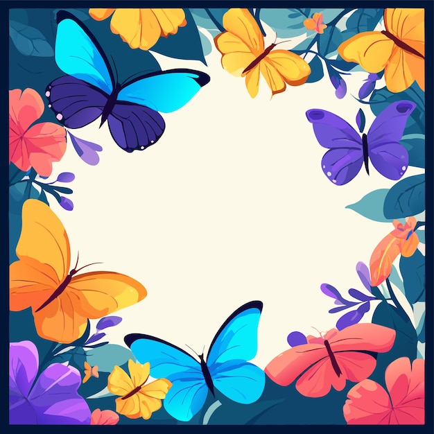 Vector colorful butterfly flower frame hand drawn flat stylish cartoon sticker icon concept isolated