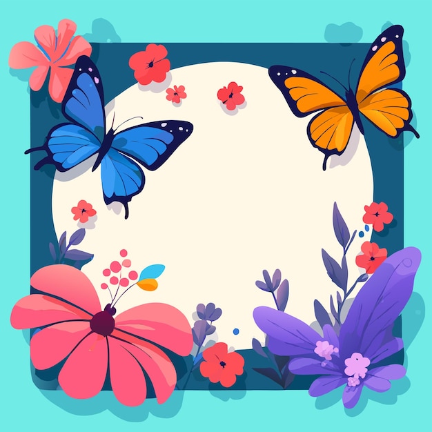 Vector colorful butterfly flower frame hand drawn flat stylish cartoon sticker icon concept isolated