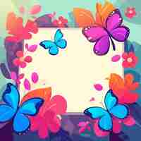 Vector colorful butterfly flower frame hand drawn flat stylish cartoon sticker icon concept isolated
