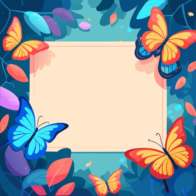 Vector colorful butterfly flower frame hand drawn flat stylish cartoon sticker icon concept isolated