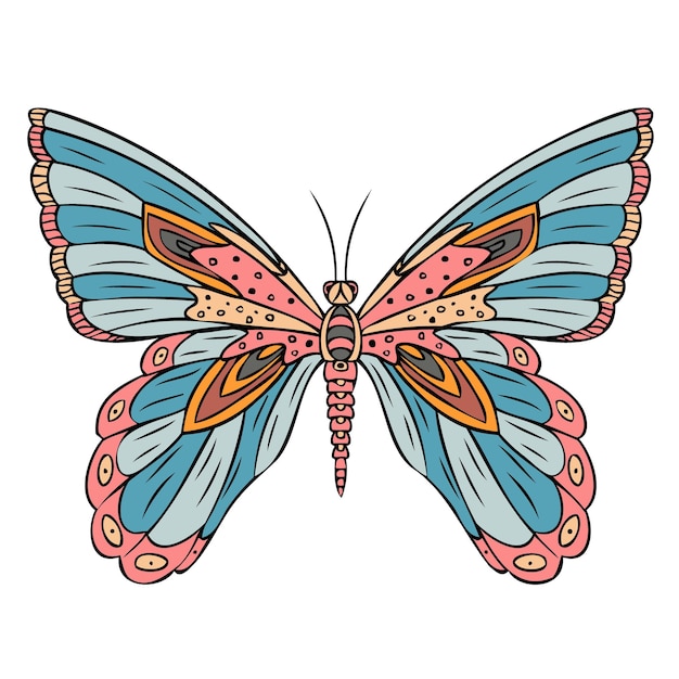 Colorful butterfly Hand drawn isolated vector illustration