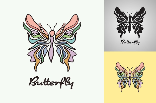 Vettore un logo colorato di farfalla con la parola quotbutterflyquot scritta sotto