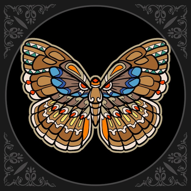 Colorful butterfly mandala arts isolated on black background