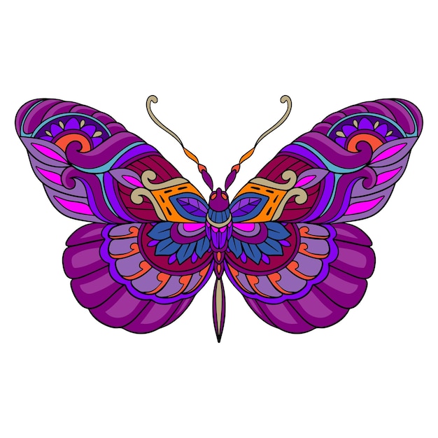 Vettore arti di mandala farfalla colorati isolati su sfondo bianco
