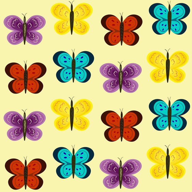 カラフルな蝶のシームレスなパターン
