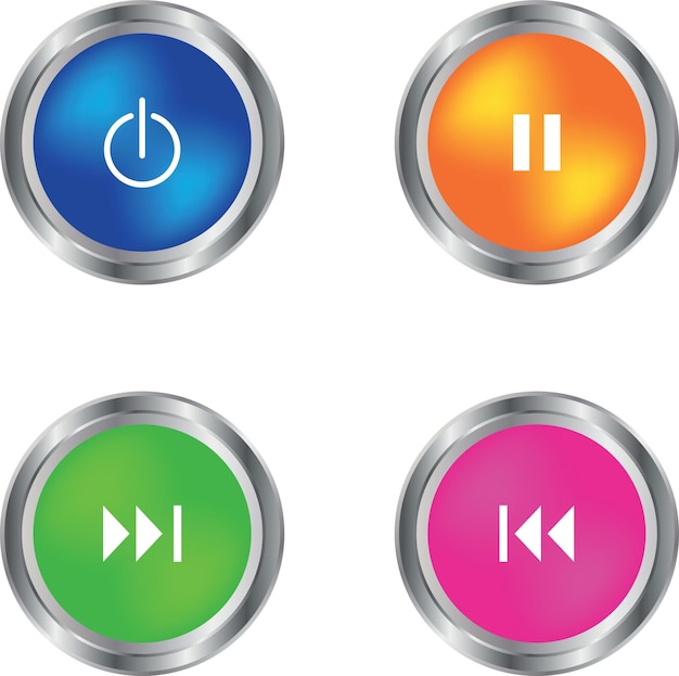 Colorful Buttons And Icons For Websites And Apps Isolated On Transparent Background