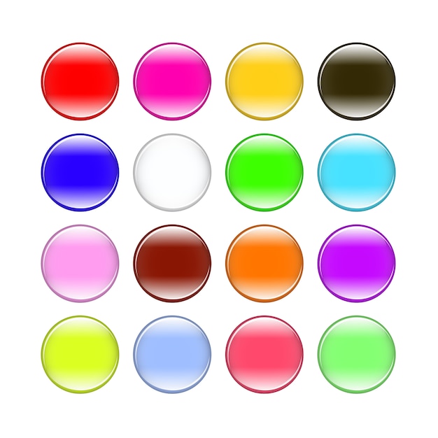ปุ่มสีสันสดใสแยกจากชุดพื้นหลังสีขาว