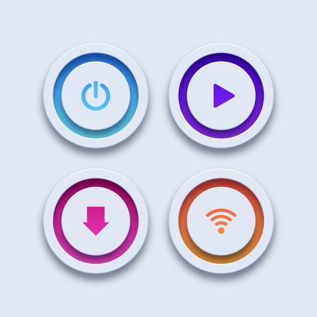 Vector colorful buttons. power, play, download and wifi buttons