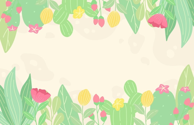 봄 프레임 벡터 삽화를 위한 다채로운 선인장과 열대 잎 디자인. 초대에 최적