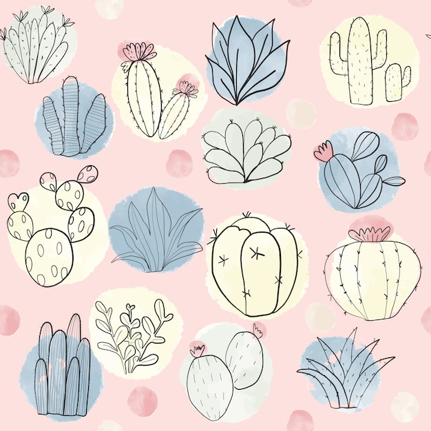 Colorful cactus and succulent seamless pattern