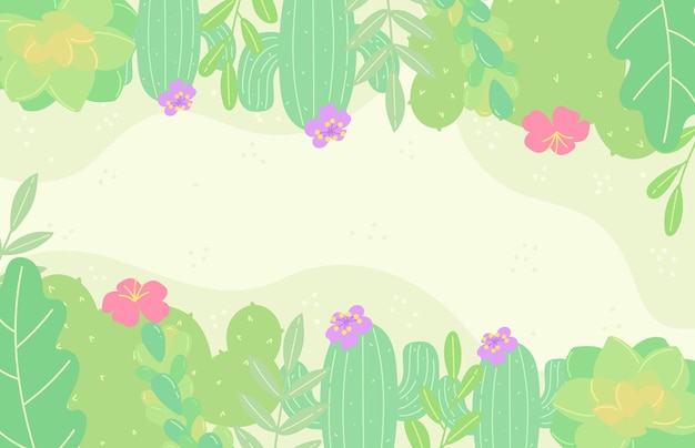 Colorful cactus and tropical leaves design for spring frame vector illustration. Best for invitation