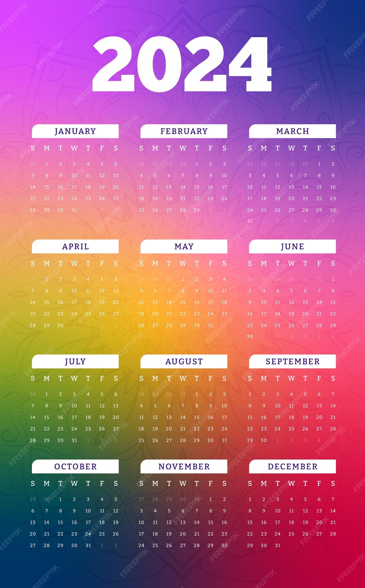 Premium Vector Colorful Calendar for 2024 year