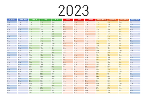 Красочный планировщик календаря на 2023 год. Векторный шаблон