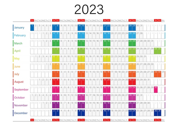 ベクトル 白地に 2023 年のカラフルなカレンダー プランナー。ベクトル図