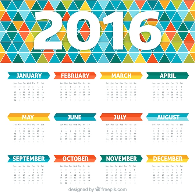 Colorful calendar with geometric design