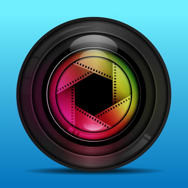 Vector colorful camera photo lens with shutter film