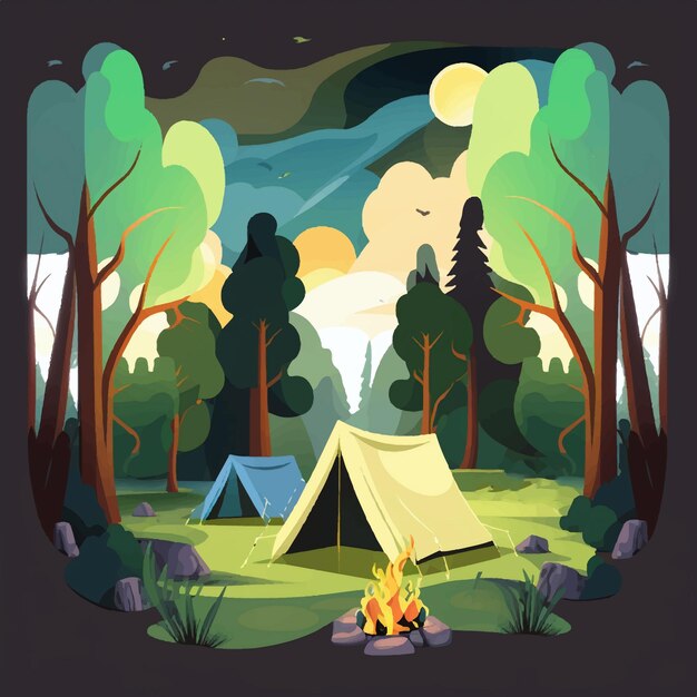 Colorful camp site in forest