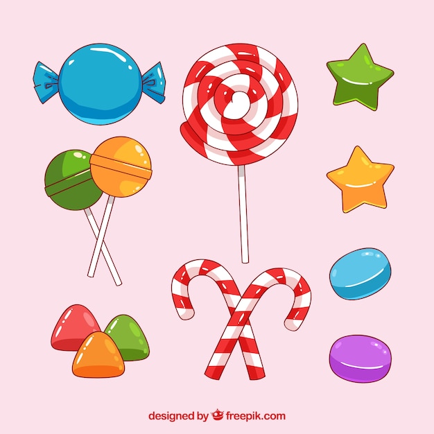 Vector colorful candies collection in hand drawn style