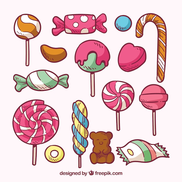 Vector colorful candies collection in hand drawn style