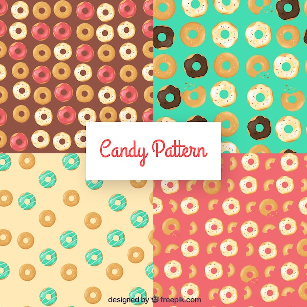 Vector colorful candies patterns collection in flat style