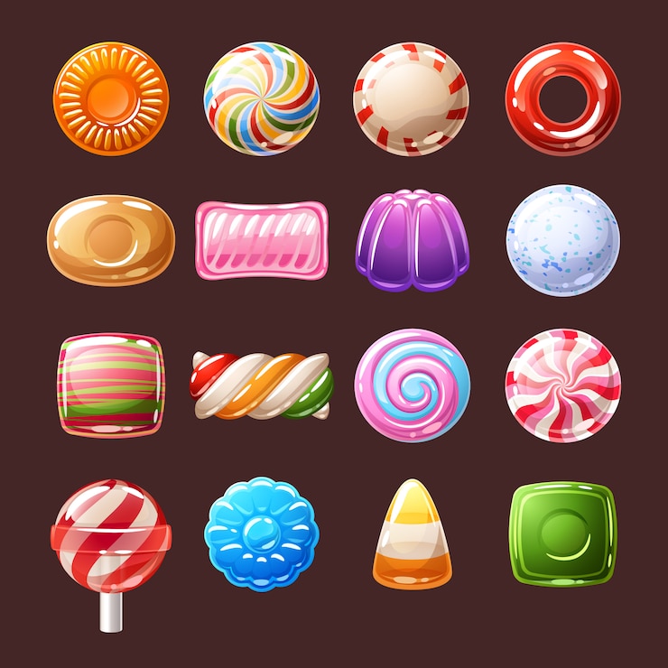 Colorful candies sweets icons  illustration.