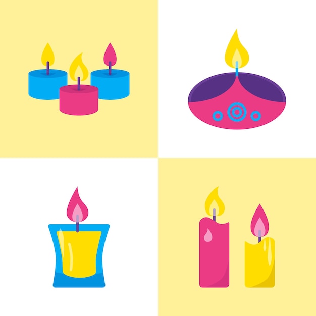 Colorful candle icons set