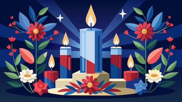 Vector colorful candles and flowers in a festive vector illustration