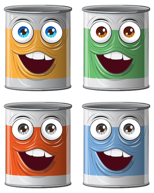 Colorful Cans with Smiling Faces