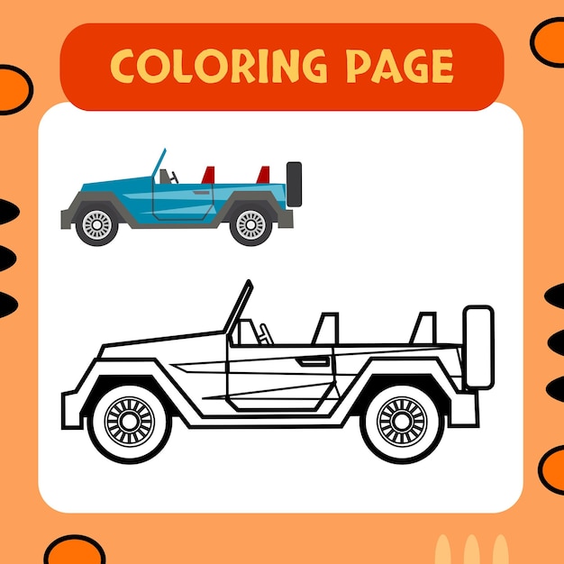 Colorful car coloring page premium vector suitable for kids education and multiple purpose