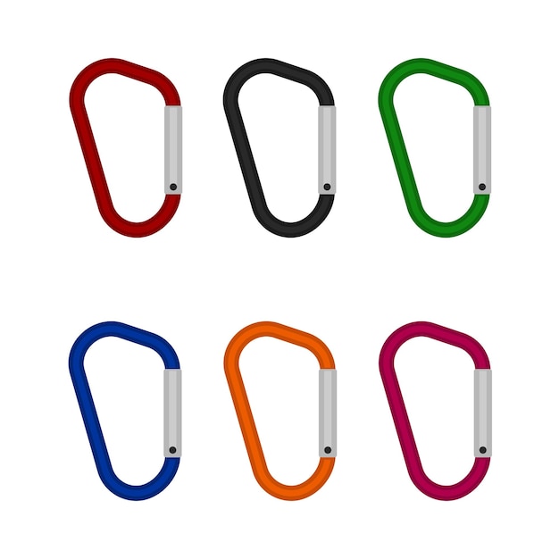 Vector colorful carabiner set icon isolated on white background