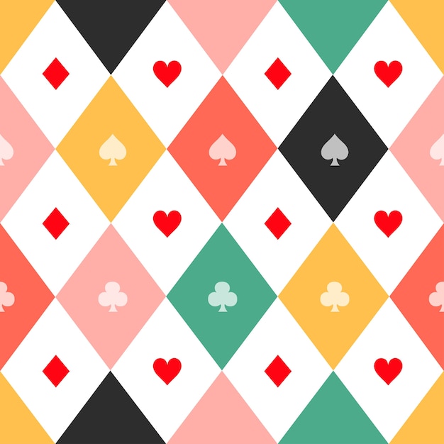 Colorful card suits chess board diamond background