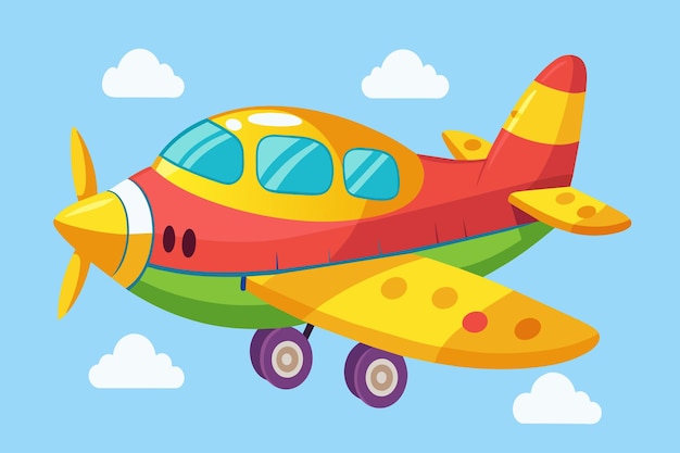 Vector a colorful cartoon airplane flying through the sky