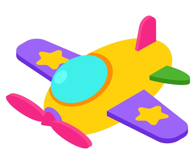 Vector colorful cartoon airplane with stars on wings bright yellow aircraft for childrens book illustration
