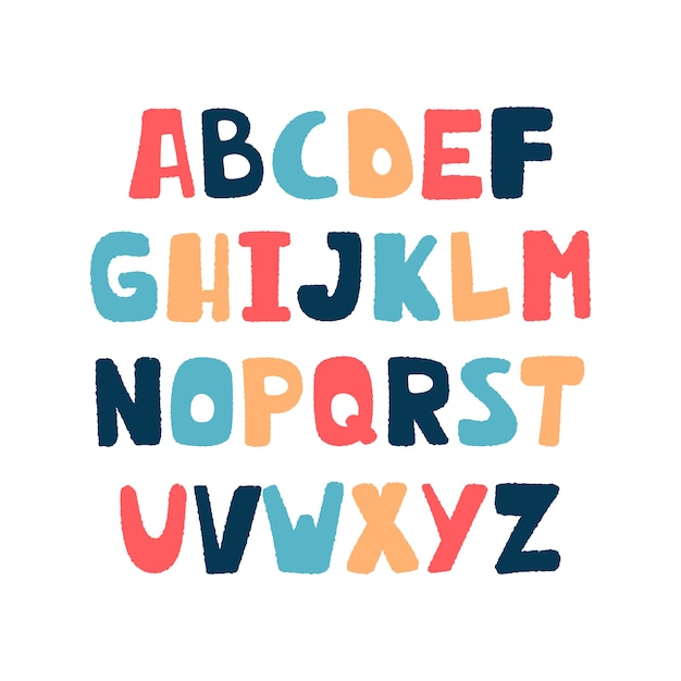 Vettore alfabeto di cartone colorato per bambini