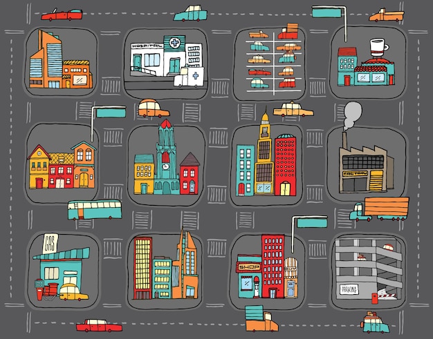 Vector colorful cartoon city map