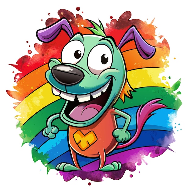 Vector a colorful cartoon dog with a rainbow in his mouth