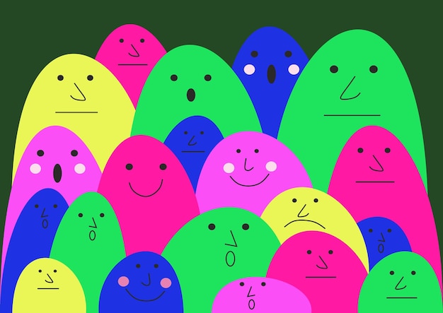 Vector colorful cartoon emotional faces background