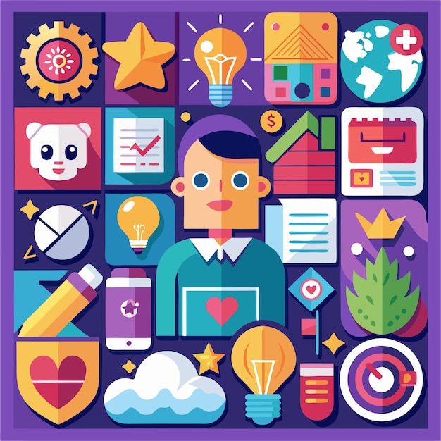 Colorful Cartoon Icons Digital Communication Business and Technology