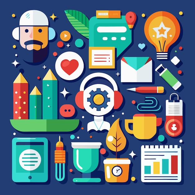 Colorful Cartoon Icons Digital Communication Business and Technology