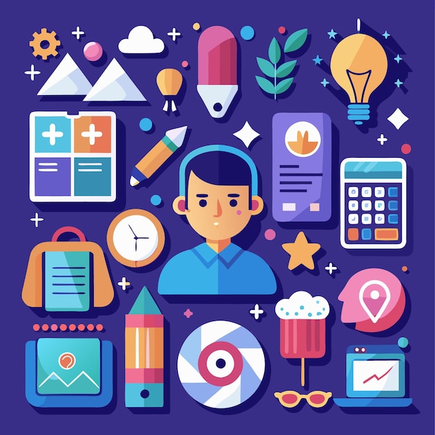 Colorful Cartoon Icons Digital Communication Business and Technology