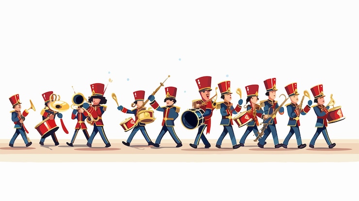 वेक्टर colorful cartoon marching band in 2d flat style