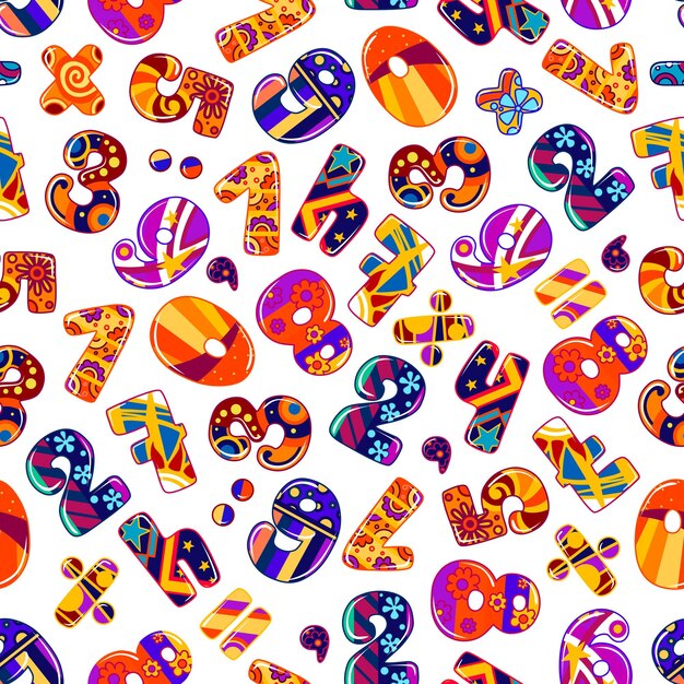 Vector colorful cartoon numbers seamless pattern