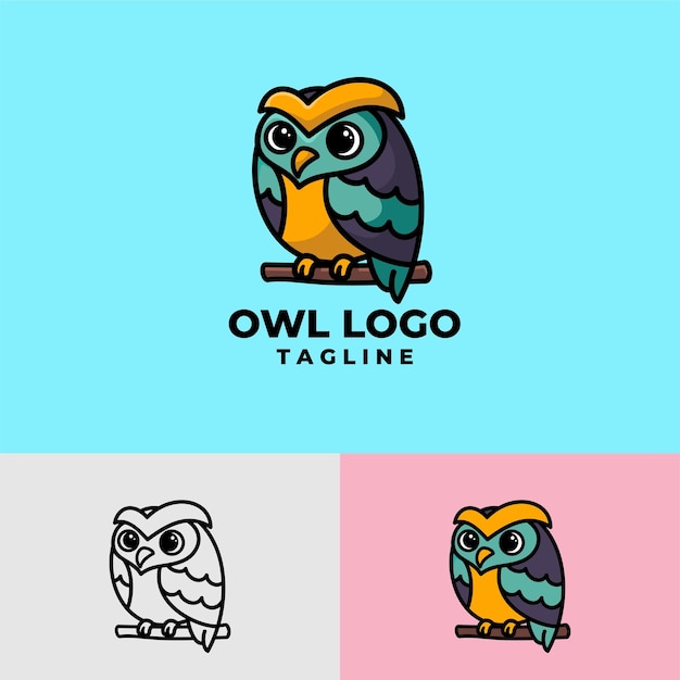 Colorful cartoon owl mascot premium logo design