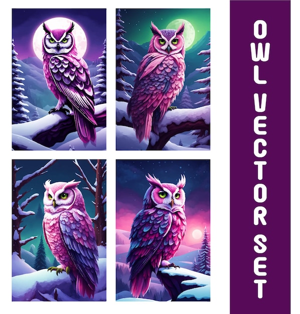 Colorful Cartoon Owls Set