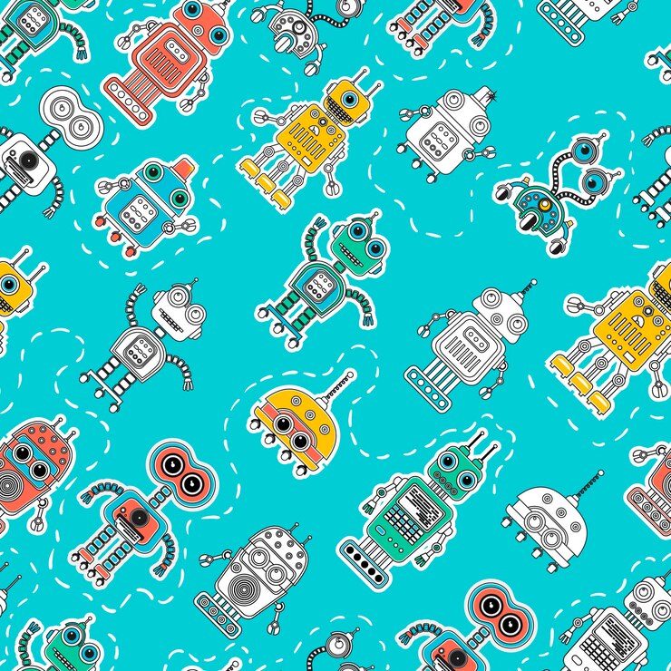 Vector colorful cartoon robots seamless background vector seamless pattern amazing artistic wallpaper