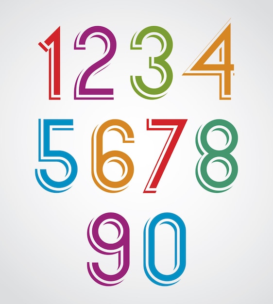 colorful cartoon slim rounded numbers with white outline.