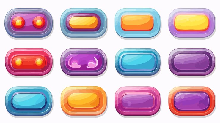Vector colorful cartoon style game buttons set for designers
