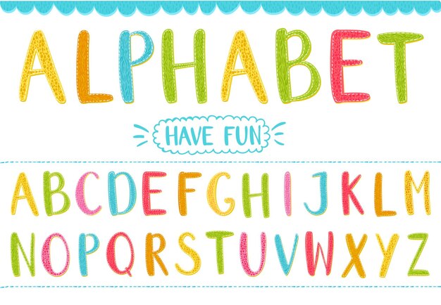 Colorful cartoon vector letters with hand drawn texture Latin alphabet for kids and funny designs