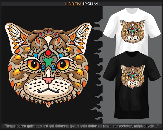 Colorful cat head mandala arts isolated on black and white t shirt